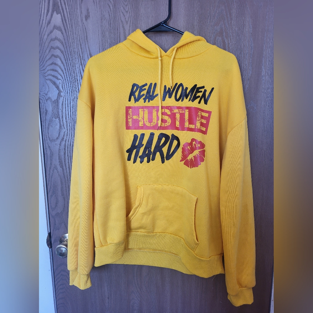 Yellow Graphic Hoodie  Real Women Hustle Hard